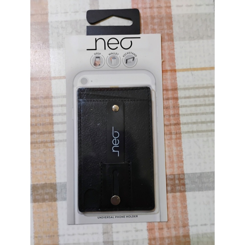 Neo black universal smartphone wallet grip and kickstand
